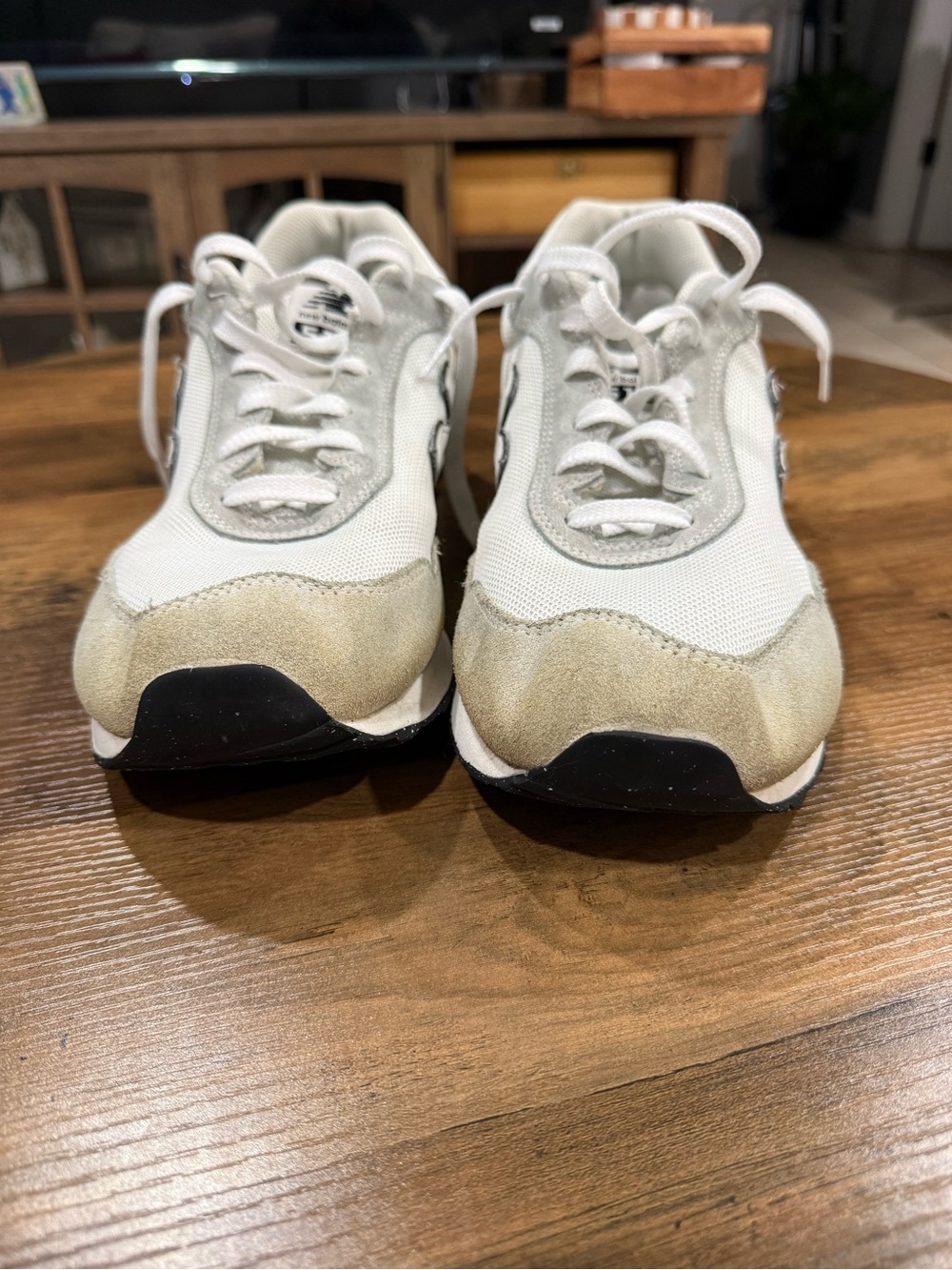 New Balance White and Beige Retro Runner Sneakers